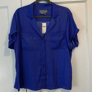 Womens Flowy Blue Button Up Shirt